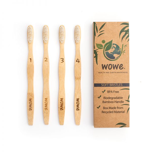 Wowe Natural Bamboo Toothbrush - 4 pack