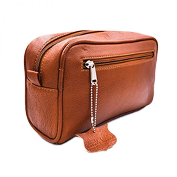 Parker Saddle Brown Leather Dopp Kit - 9" x 5.5" x 3"